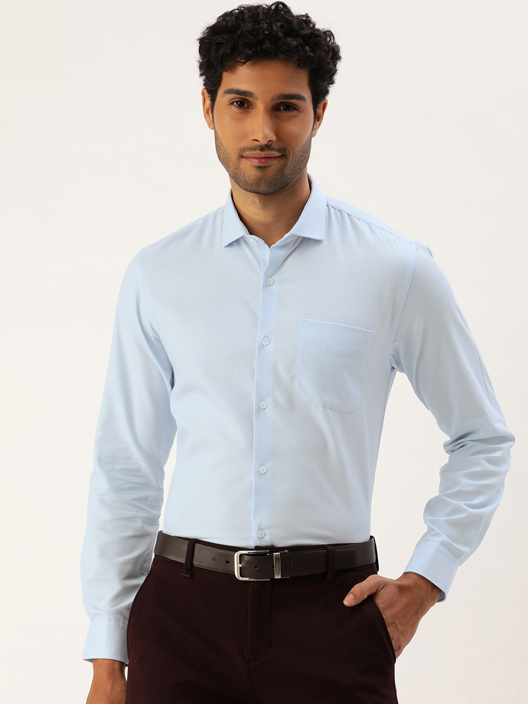

Peter England Self Design Textured Slim Fit Formal Shirt, Blue