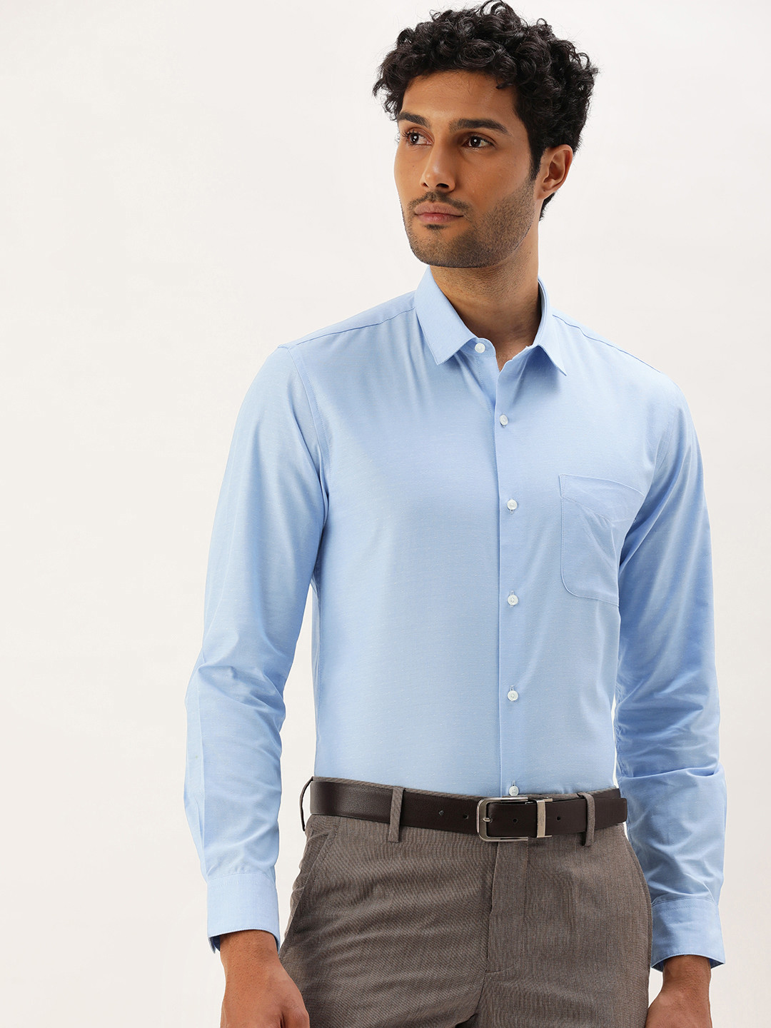 

Peter England Spread Collar Textured Slim Fit Formal Shirt, Blue
