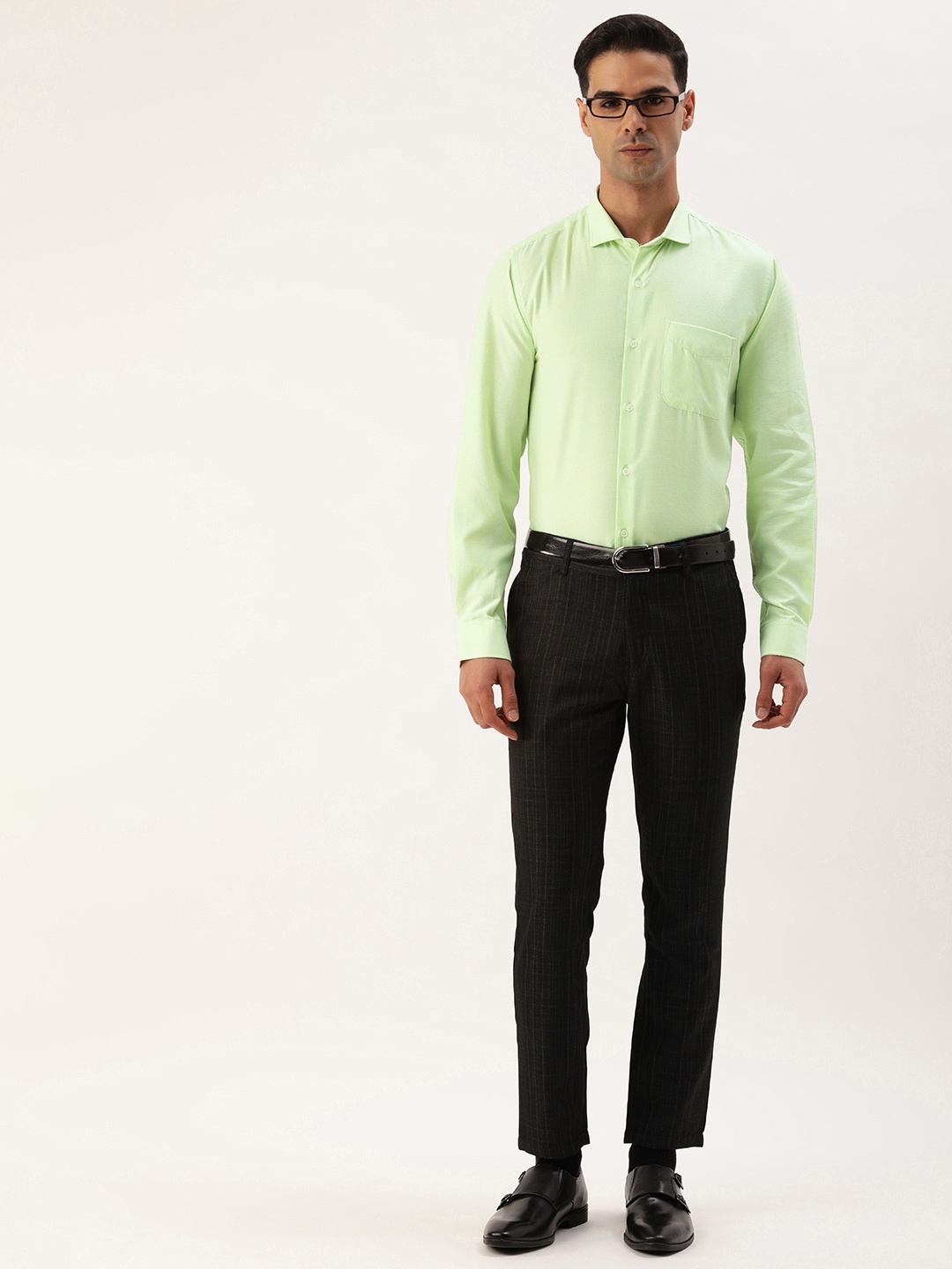 

Peter England Spread Collar Textured Slim Fit Formal Shirt, Green