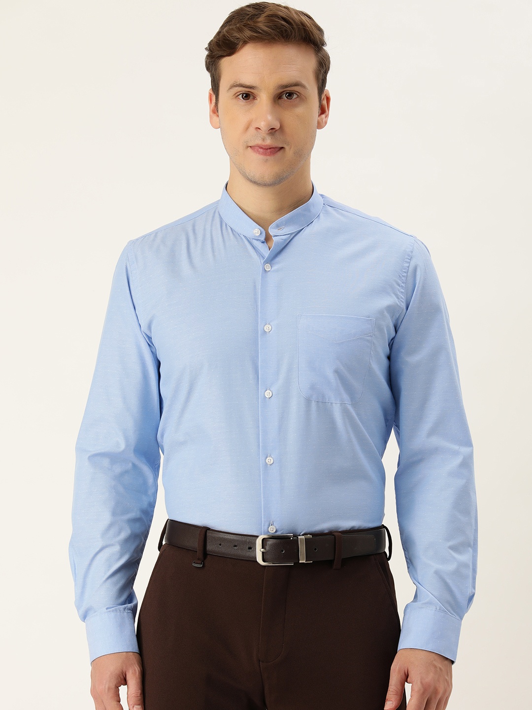 

Peter England Self Design Textured Slim Fit Formal Shirt, Blue