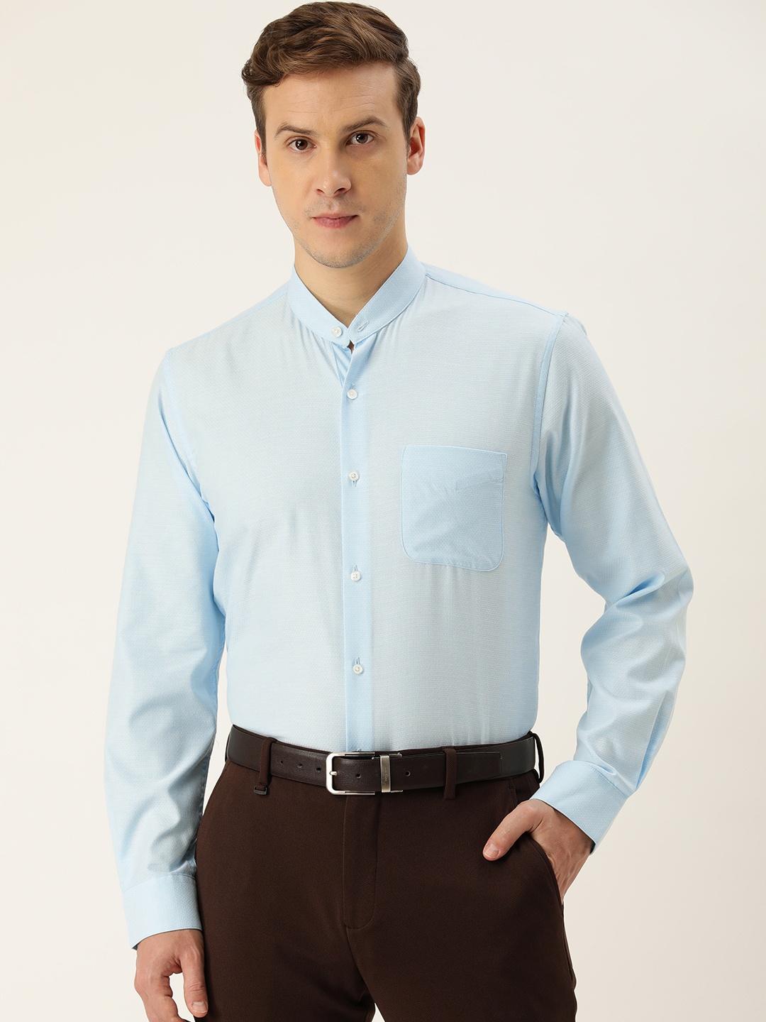 

Peter England Self Design Textured Slim Fit Formal Shirt, Blue