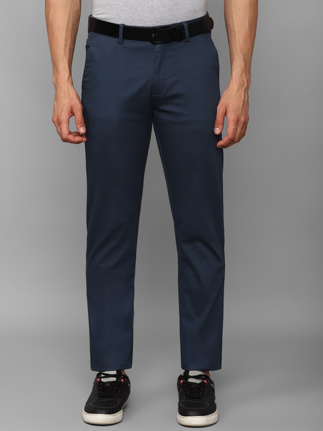 

Allen Solly Men Flat-Front Mid-Rise Trousers, Navy blue