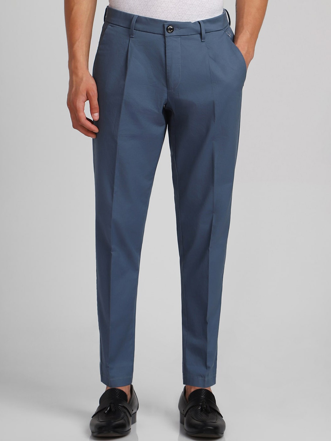 

Allen Solly Men Mid-Rise Textured Slim Fit Formal Trousers, Navy blue