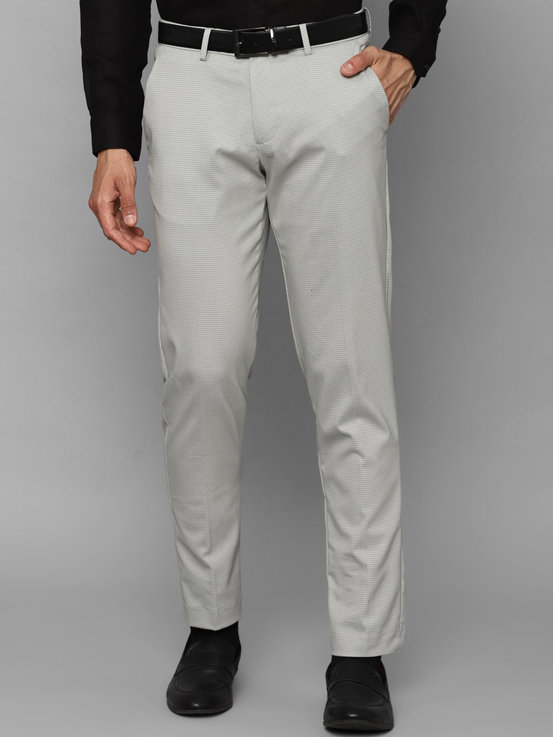 

Allen Solly Men Mid-Rise Textured Slim Fit Formal Trousers, Grey