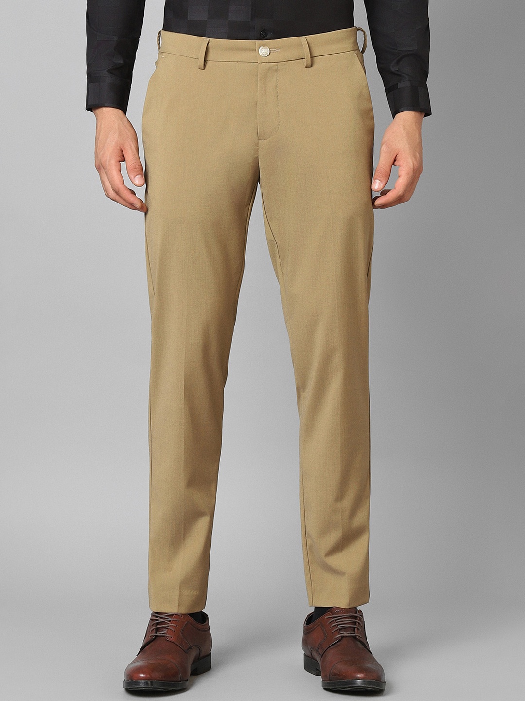 

Allen Solly Men Slim Fit Flat-Front Mid-Rise Trousers, Khaki