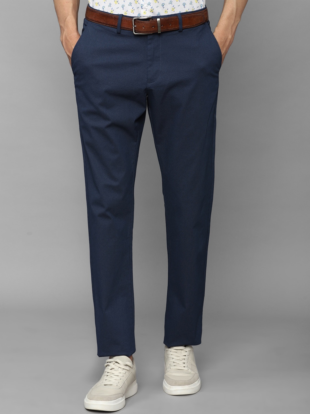 

Allen Solly Men Flat-Front Mid-Rise Trousers, Navy blue