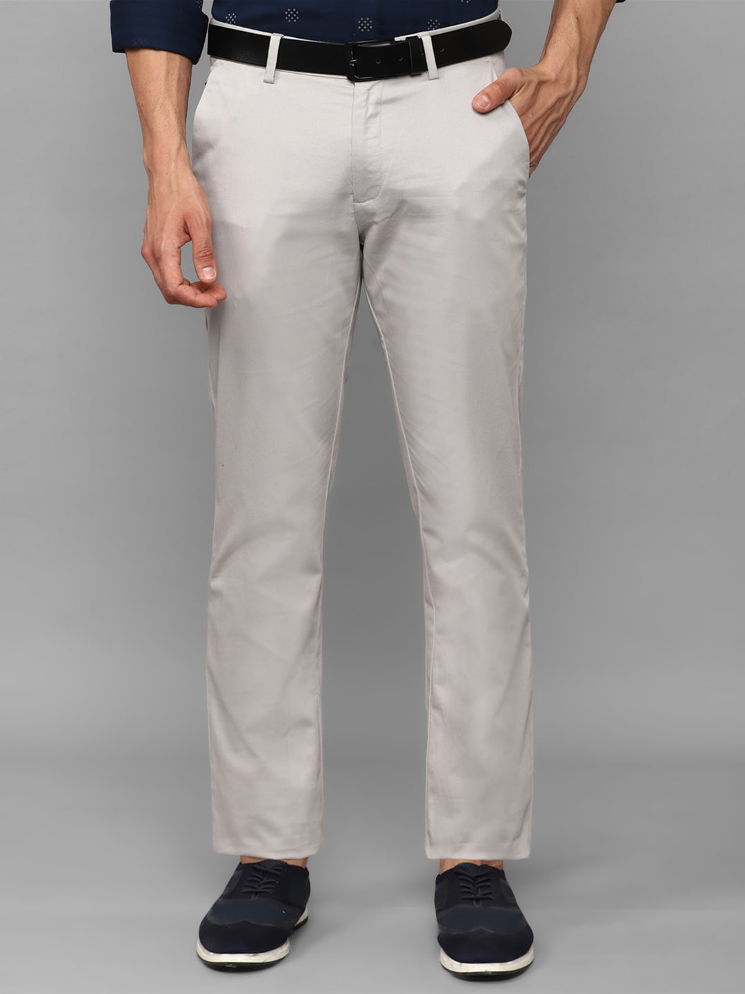 

Allen Solly Men Mid-Rise Plain Cotton Chinos Trousers, Grey