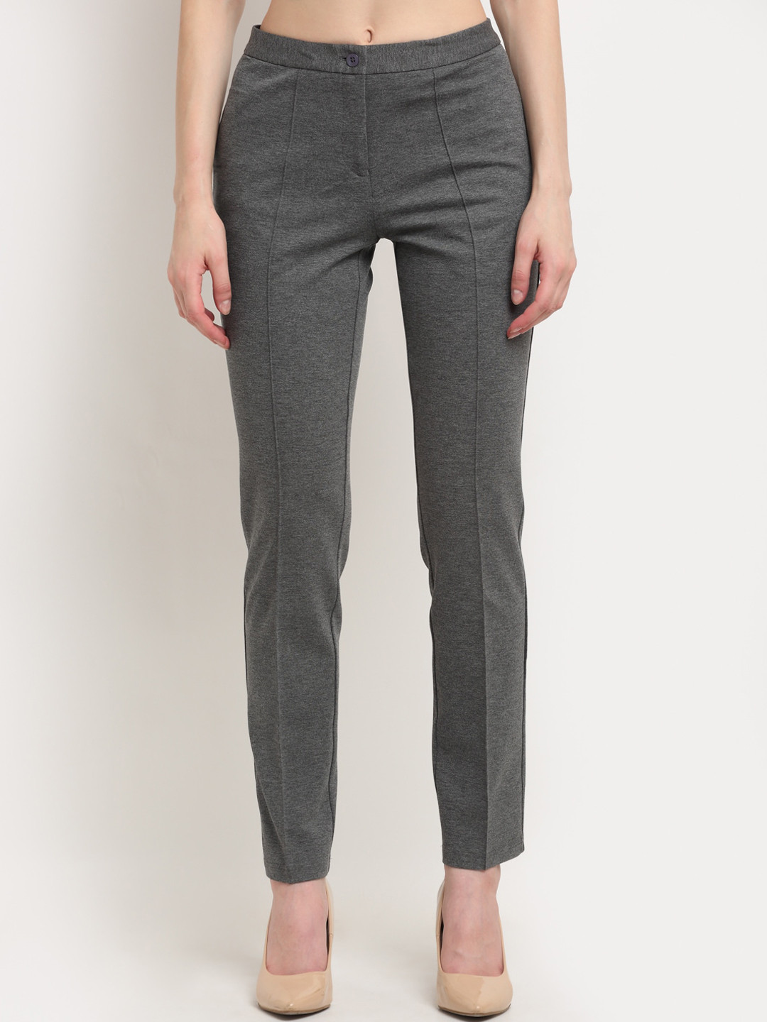 

Crozo By Cantabil Women Cotton Comfort Pleated Trousers, Grey