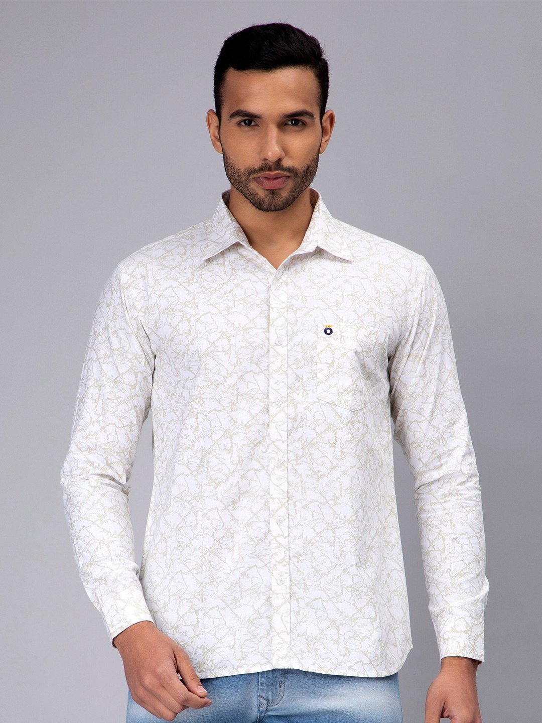 

PEPLOS Custom Abstract Opaque Printed Cotton Linen Casual Shirt, Green