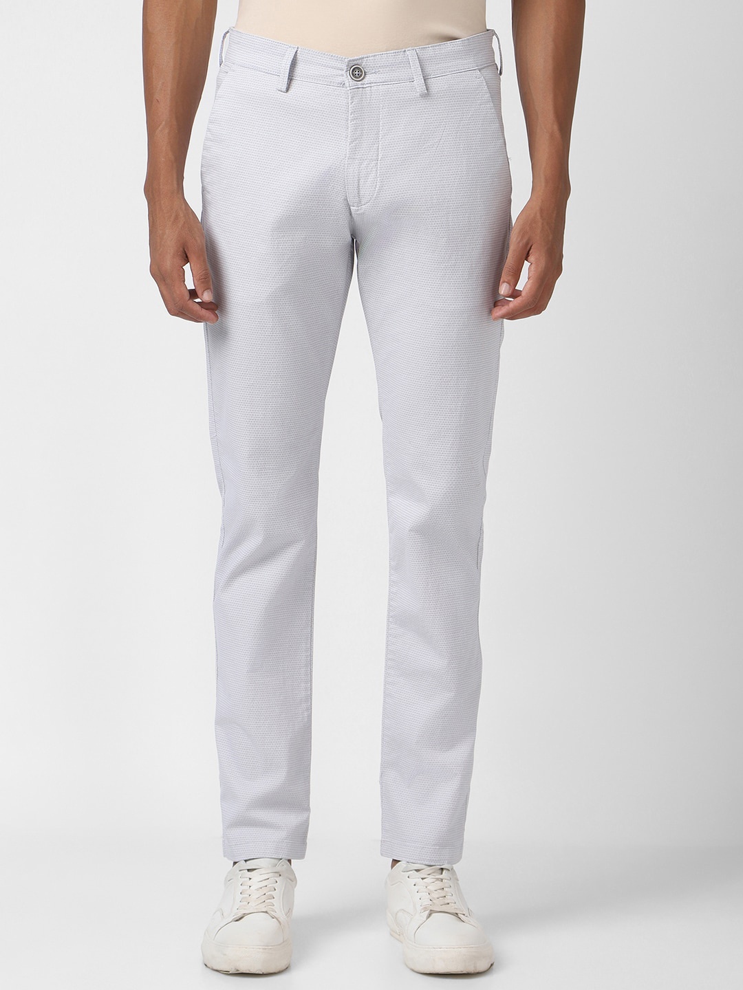 

Peter England Casuals Men Textured Slim Fit Mid-Rise Trousers, Grey