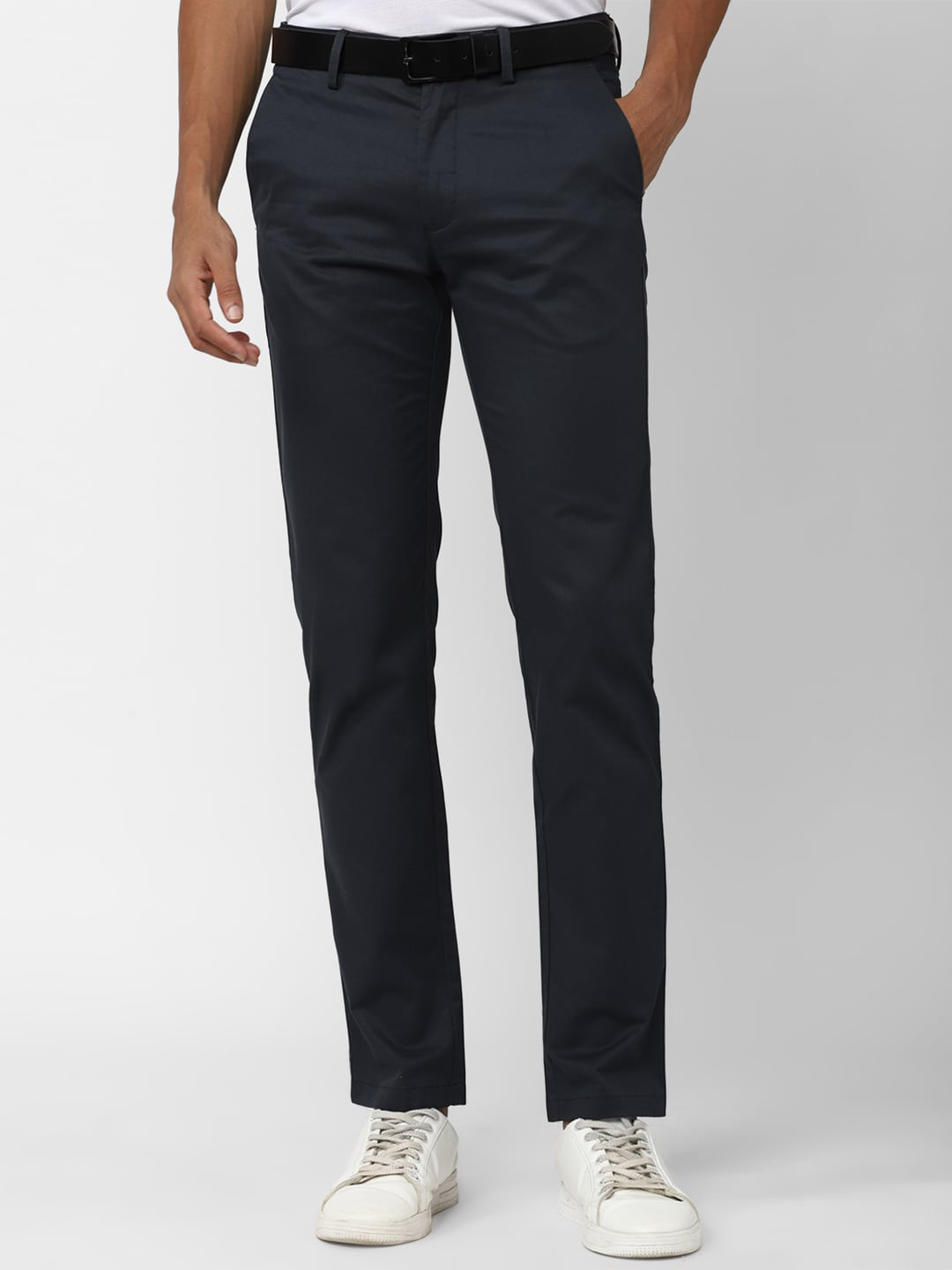 

Peter England Casuals Men Slim Fit Mid-Rise Trousers, Navy blue