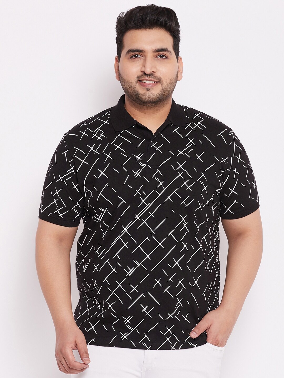 

WILD WEST Plus Plus Size Abstract Printed Polo Collar T-Shirt, Black