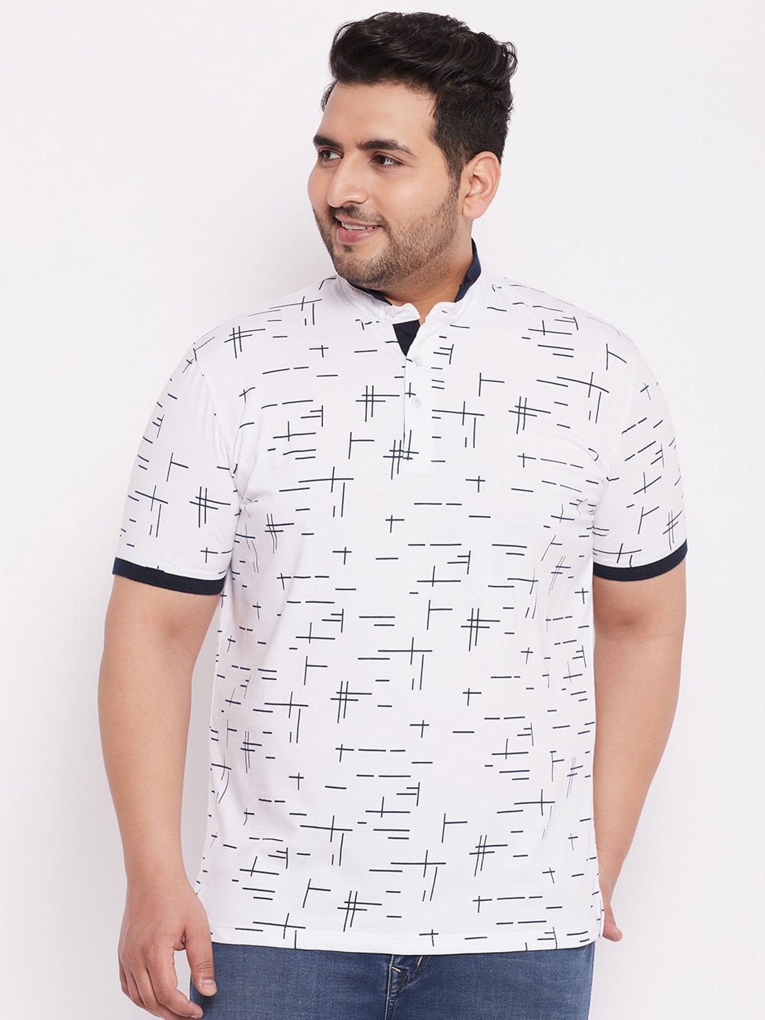 

WILD WEST Plus Printed Mandarin Collar T-shirt, White