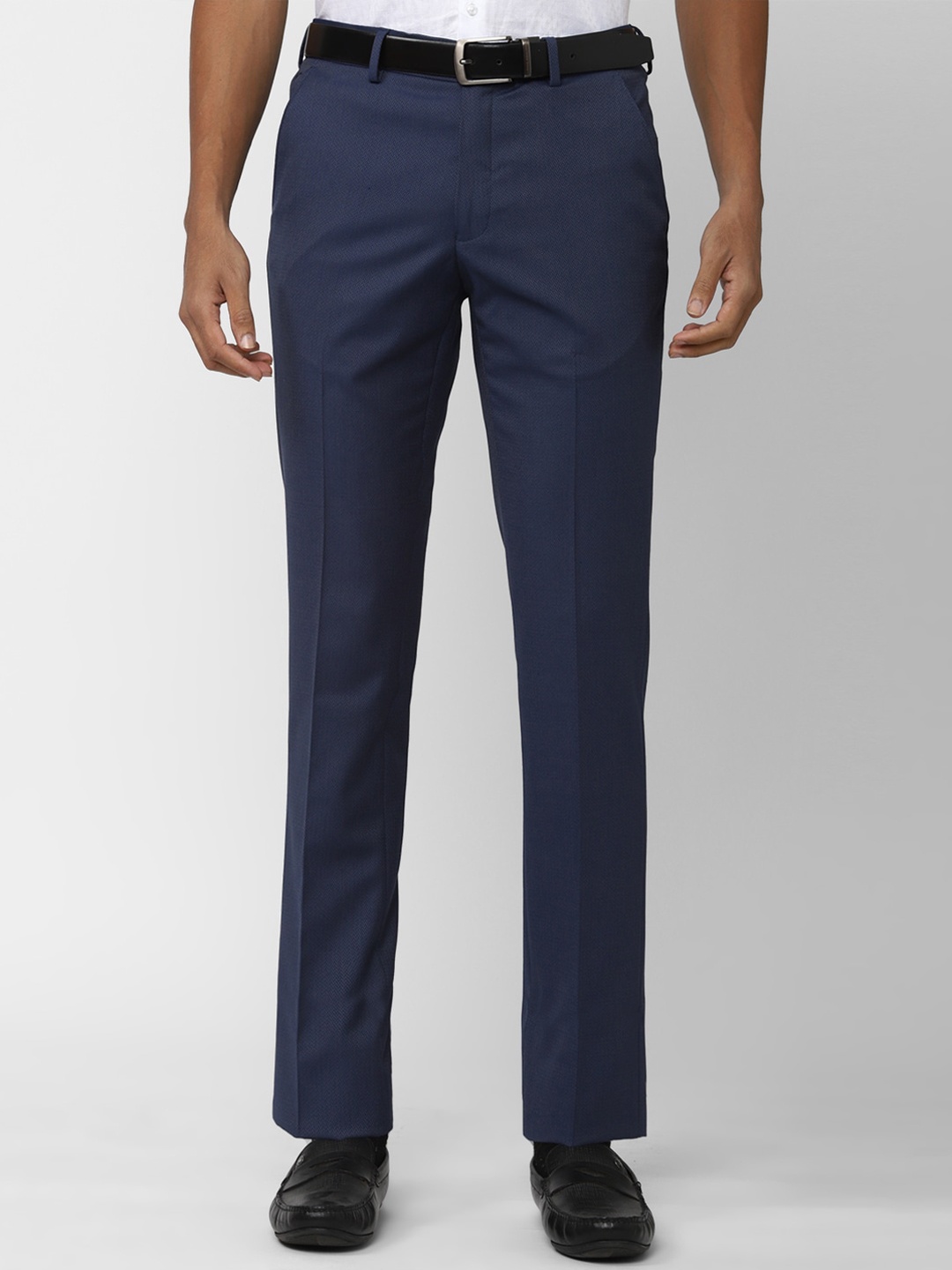 

V Dot Men Skinny Fit Formal Trousers, Navy blue