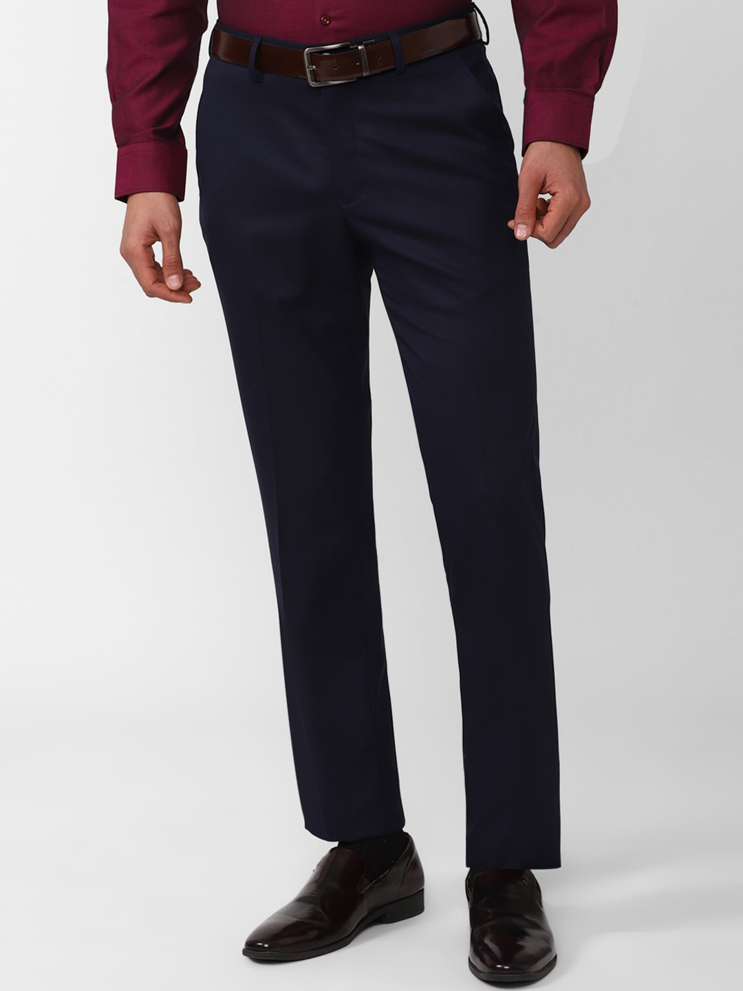 

V Dot Men Skinny Fit Formal Trousers, Navy blue