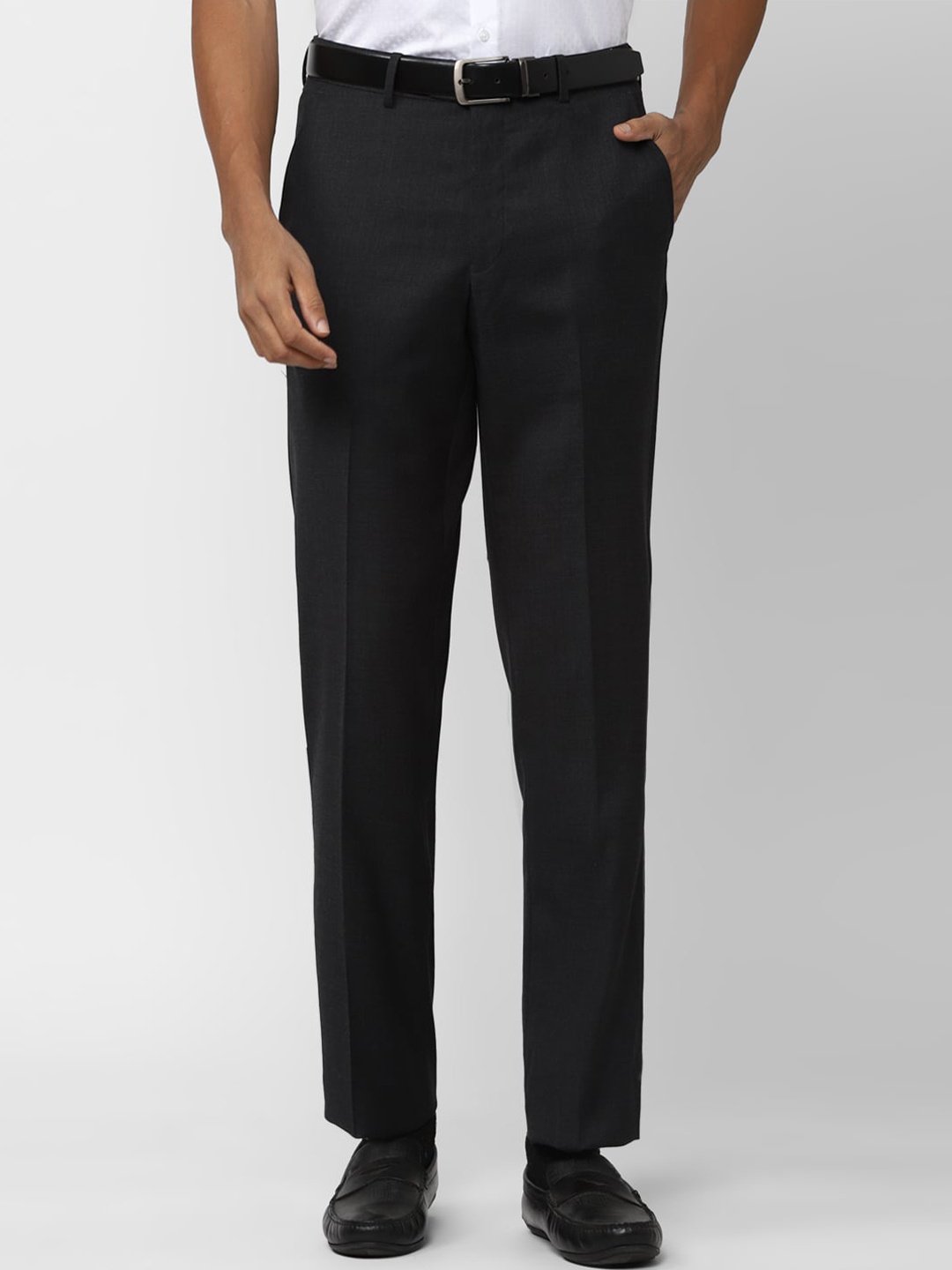 

Van Heusen Men Mid Rise Plain Pure Wool Formal Trousers, Black