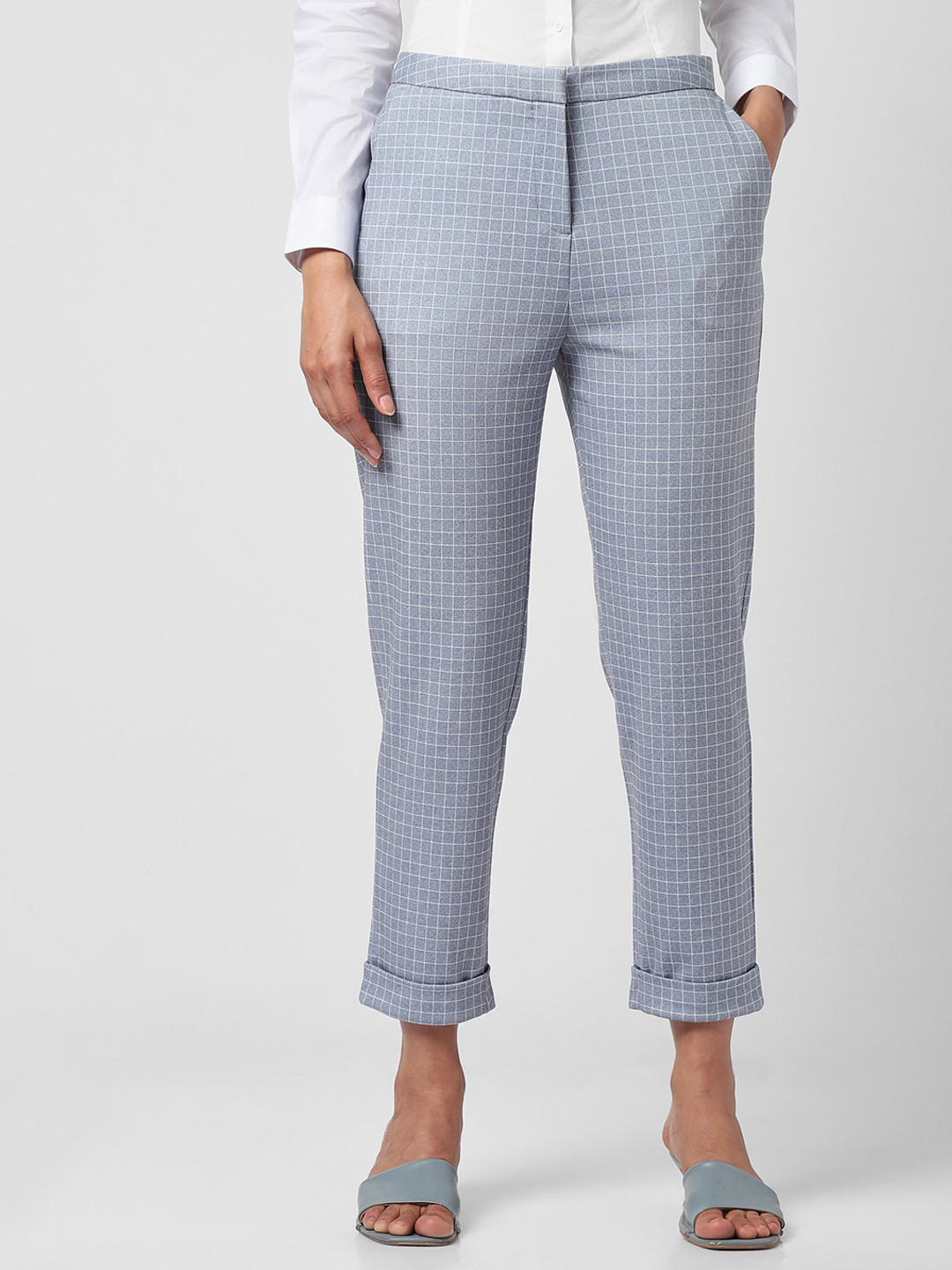 

Van Heusen Woman Checked Formal Trousers, Blue