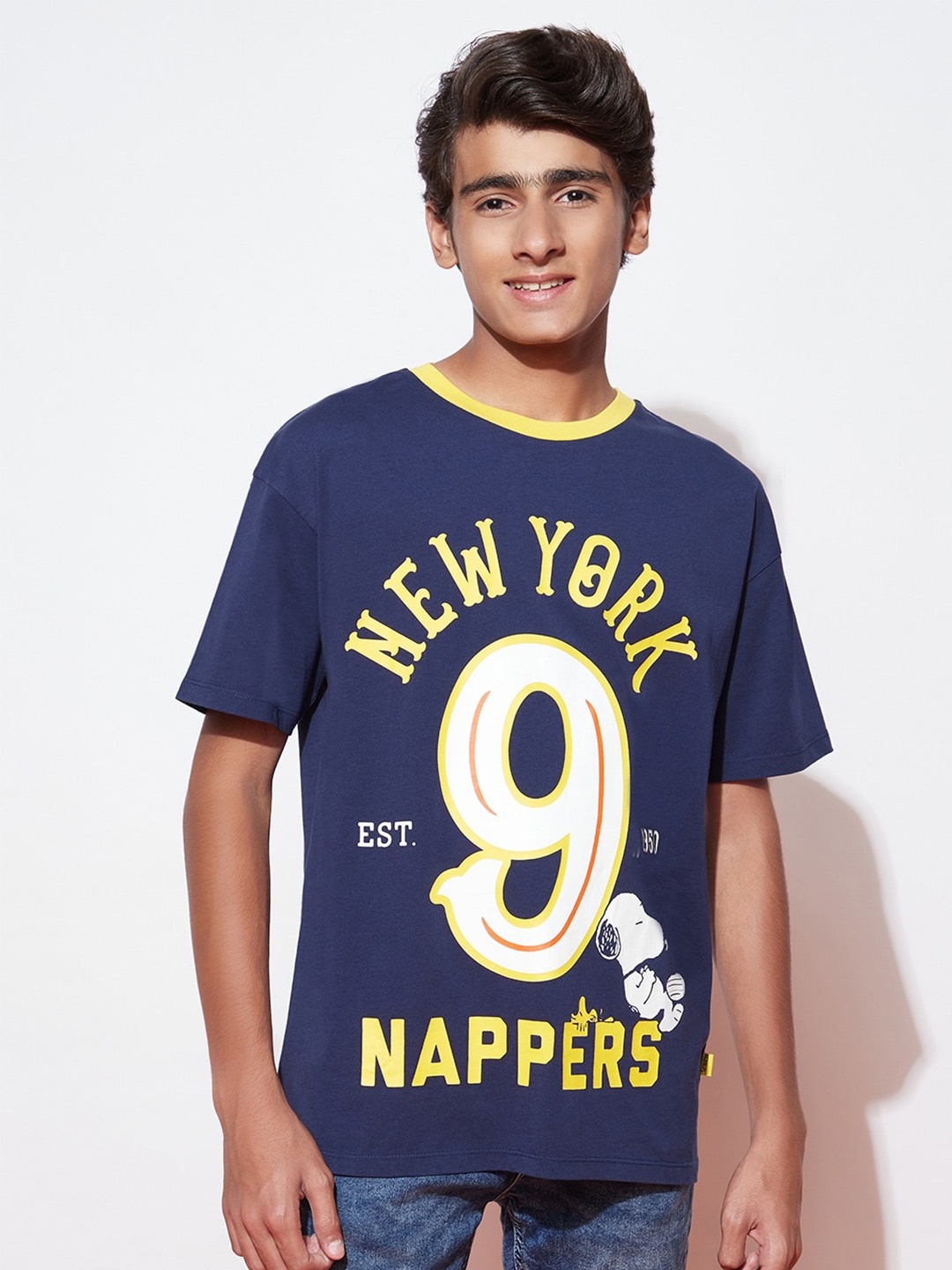 

SPUNKIES Boys Snoopy Printed Cotton T-shirt, Navy blue