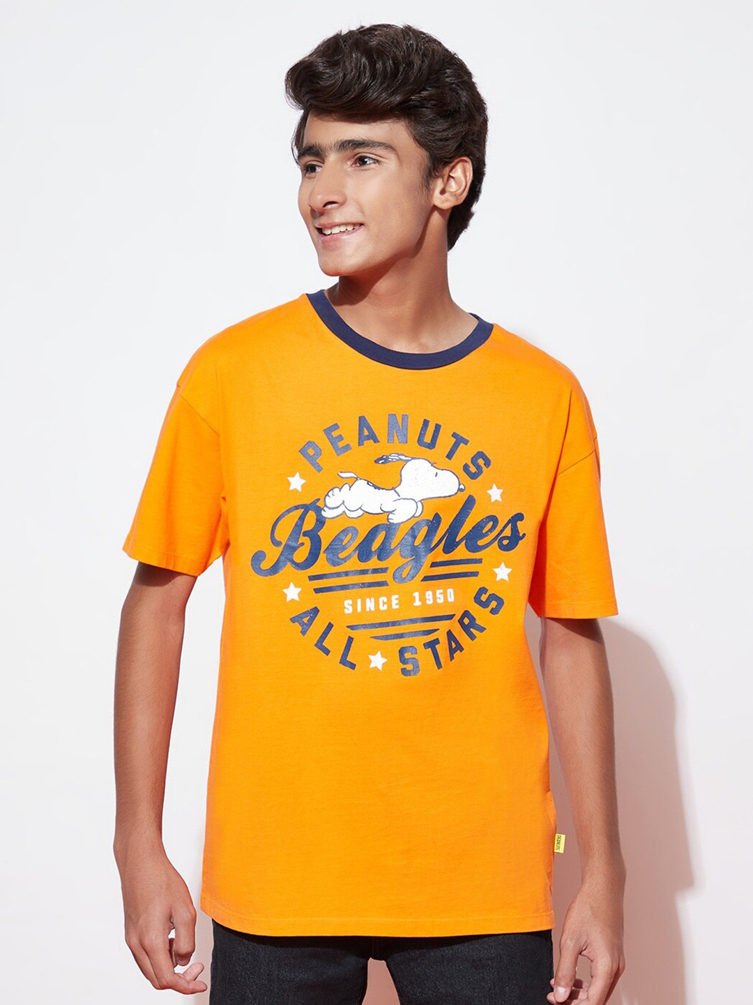 

SPUNKIES Boys Typography Printed Cotton T-shirt, Orange