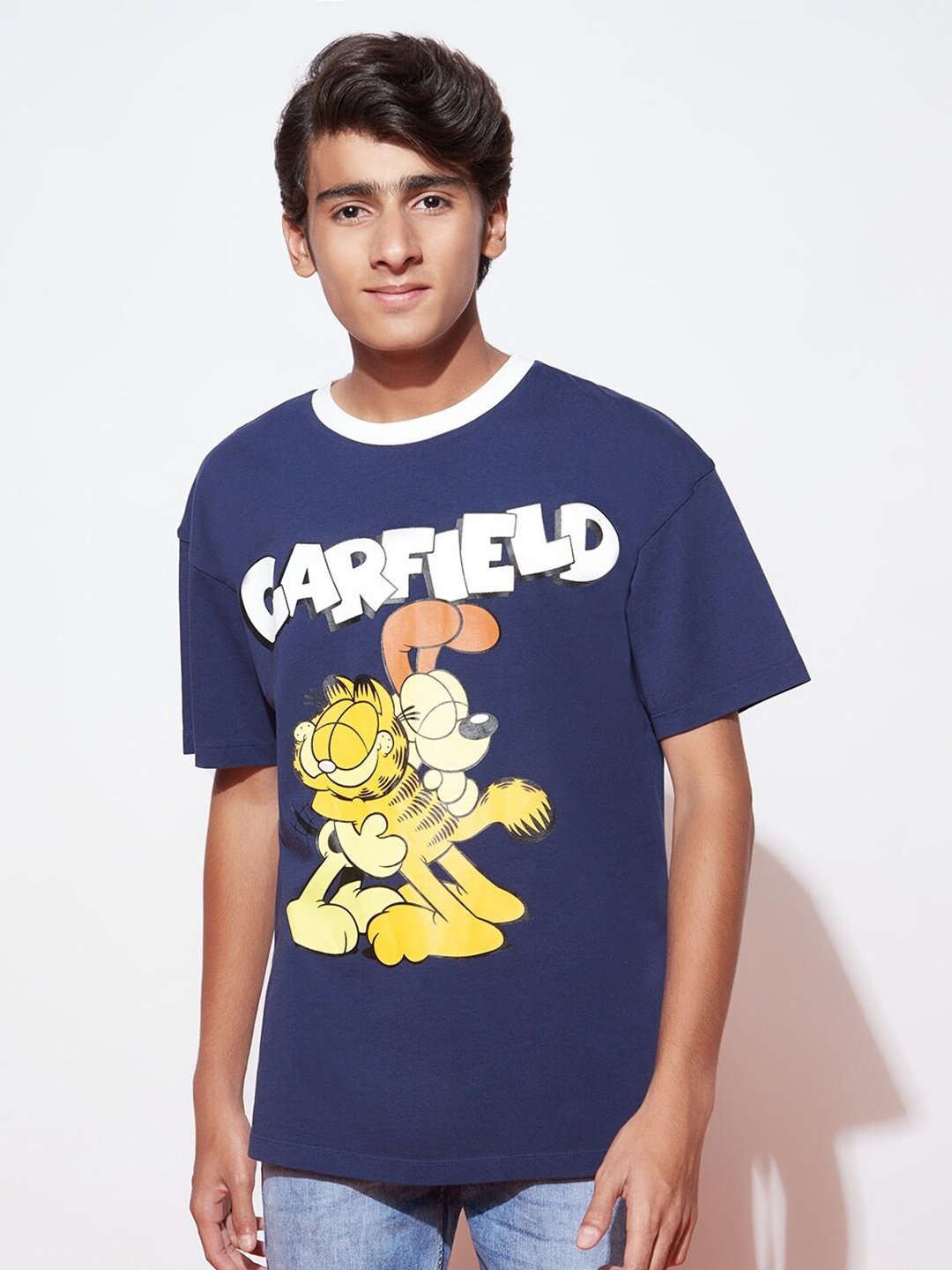 

SPUNKIES Boys Garfield Printed Cotton T-shirt, Navy blue