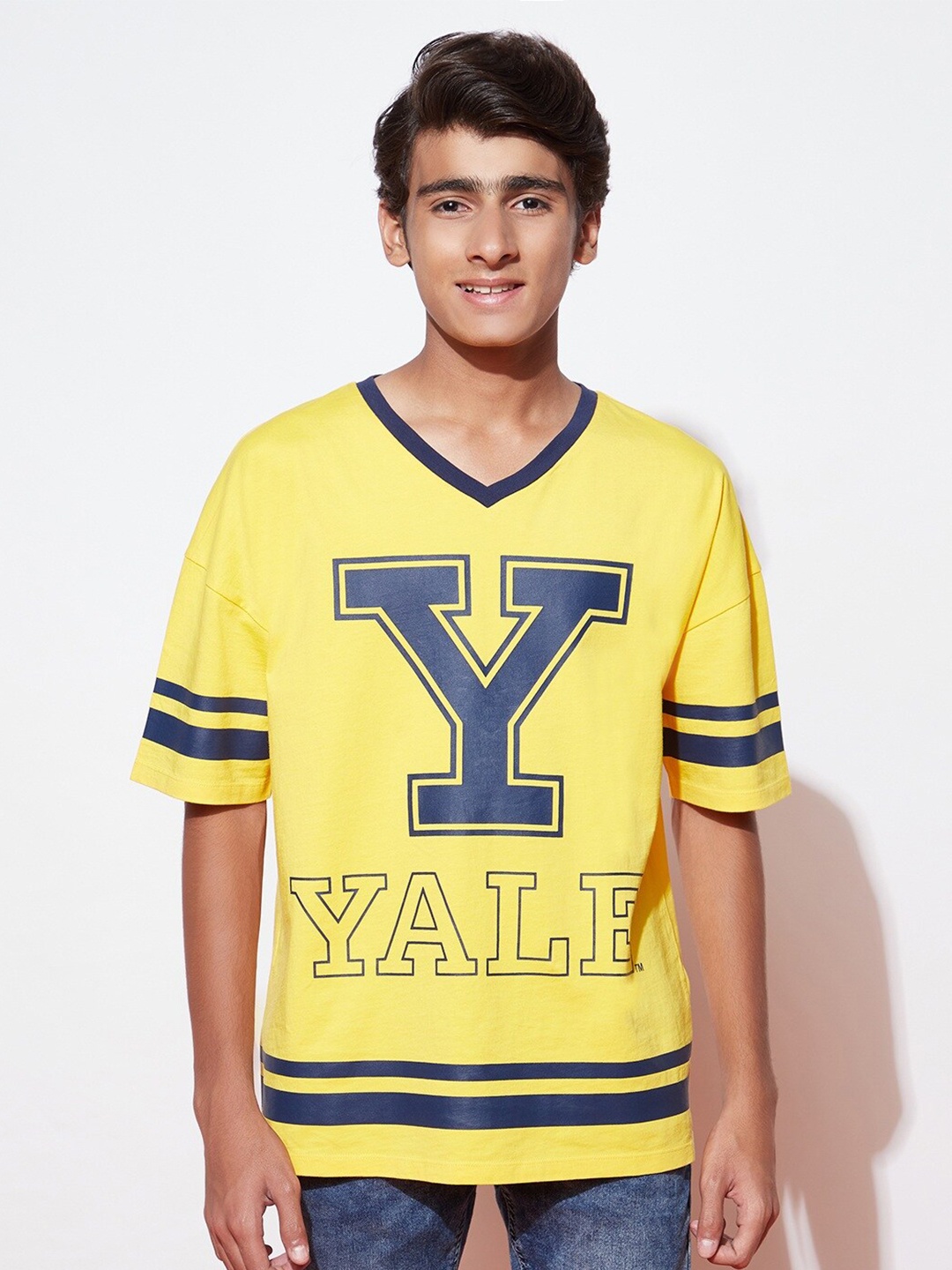 

SPUNKIES Boys Typography Printed Cotton T-shirt, Yellow