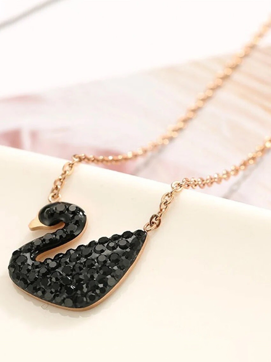 

MEENAZ Rose Gold-Plated Stone Studded Swan Necklace Pendant Chain