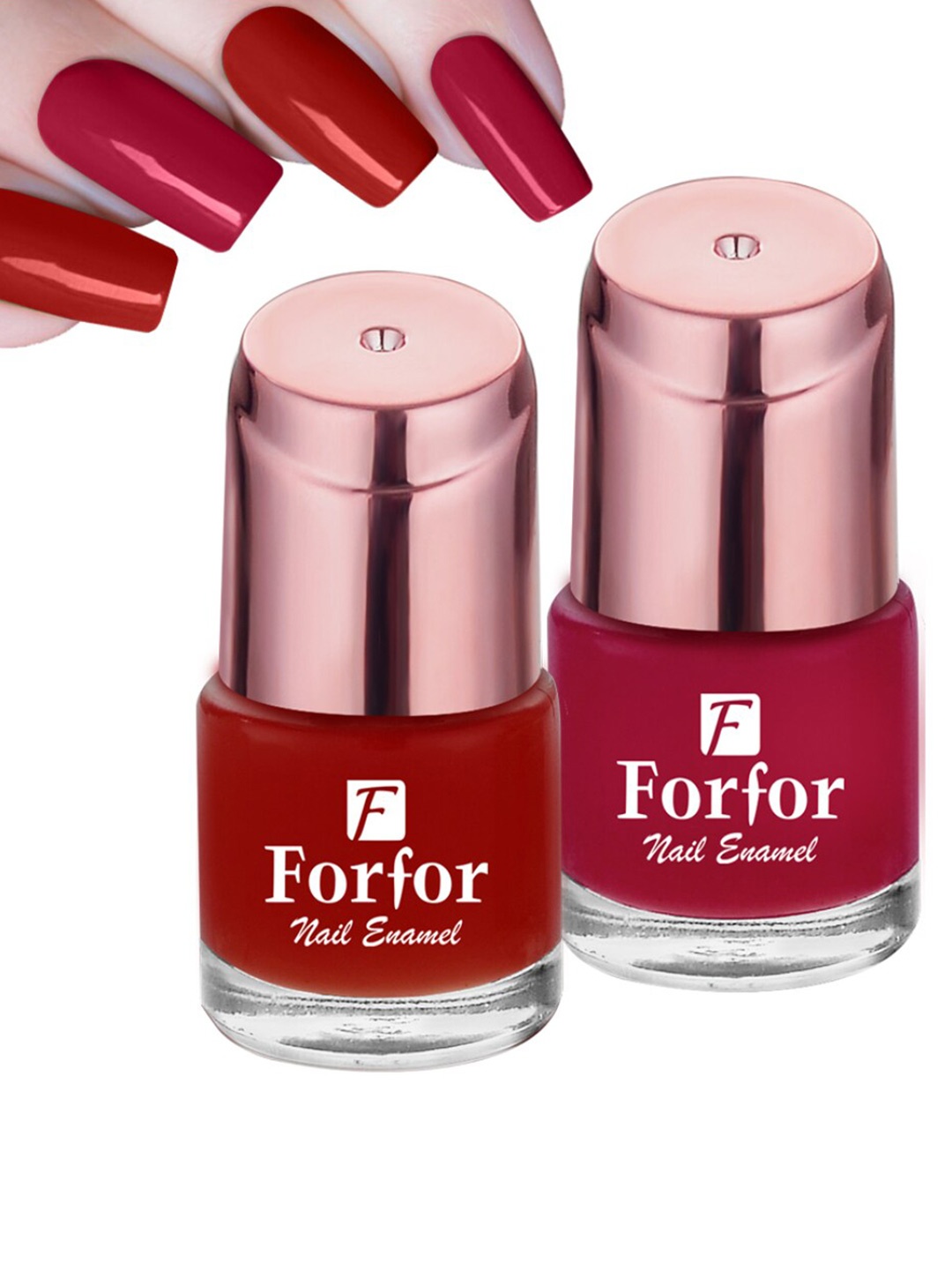 

FORFOR Set of 2 Perfect Stay Rose Gold Glossy Long-Lasting Nail Polishes - 6ml each, Red