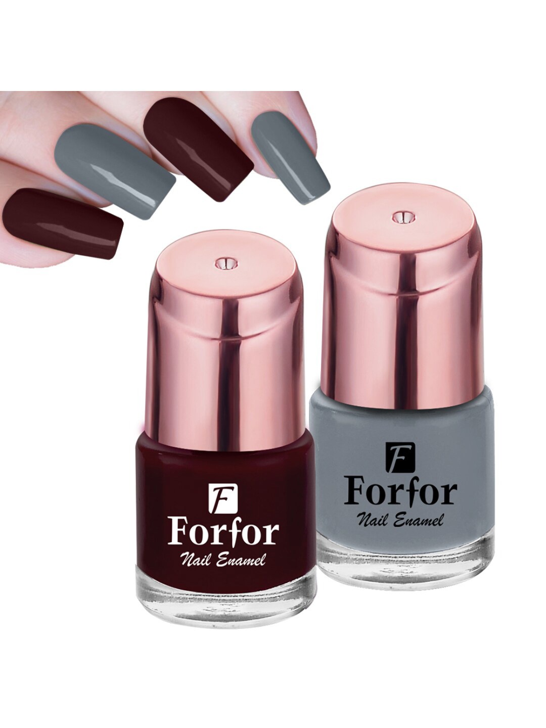

FORFOR Set of 2 Perfect Stay Rose Gold Glossy Nail Enamel 6ml each - Shade 110 & 111, Grey
