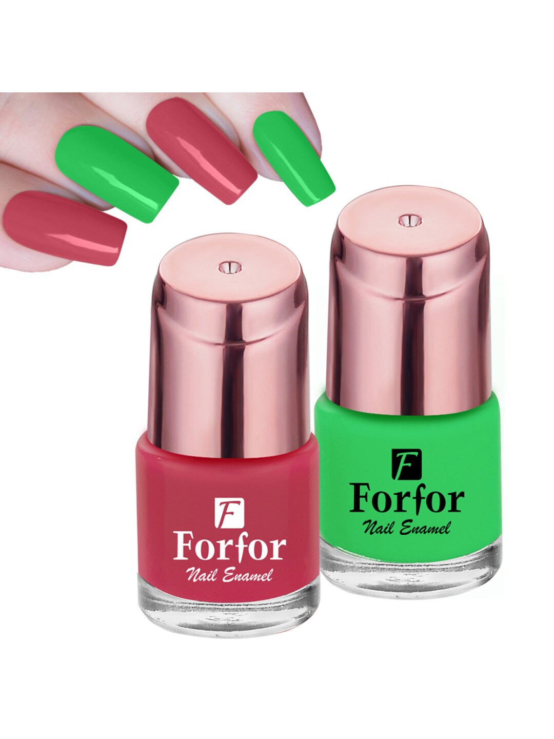 

FORFOR Set of 2 Perfect Stay Rose Gold Glossy Nail Enamel 6ml each - Shade 102 & 117, Green