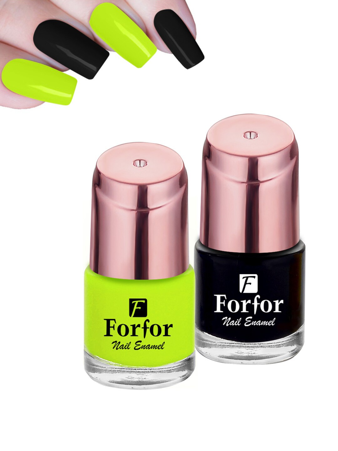 

FORFOR Set of 2 Perfect Stay Rose Gold Glossy Nail Enamel 6ml each - Shade 116 & 118, Black