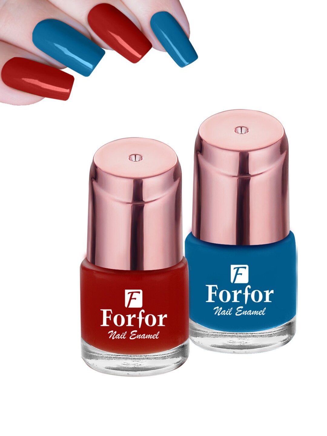 

FORFOR Set of 2 Perfect Stay Rose Gold Glossy Nail Enamel 6ml each - Shade 107 & 112, Blue