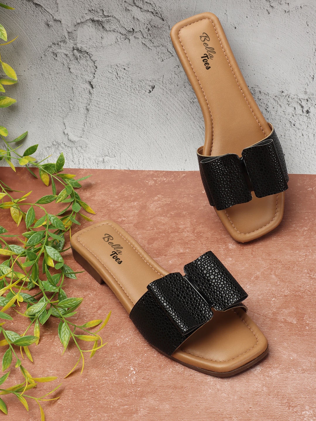 

Bella Toes Textured Open Toe Flats, Black