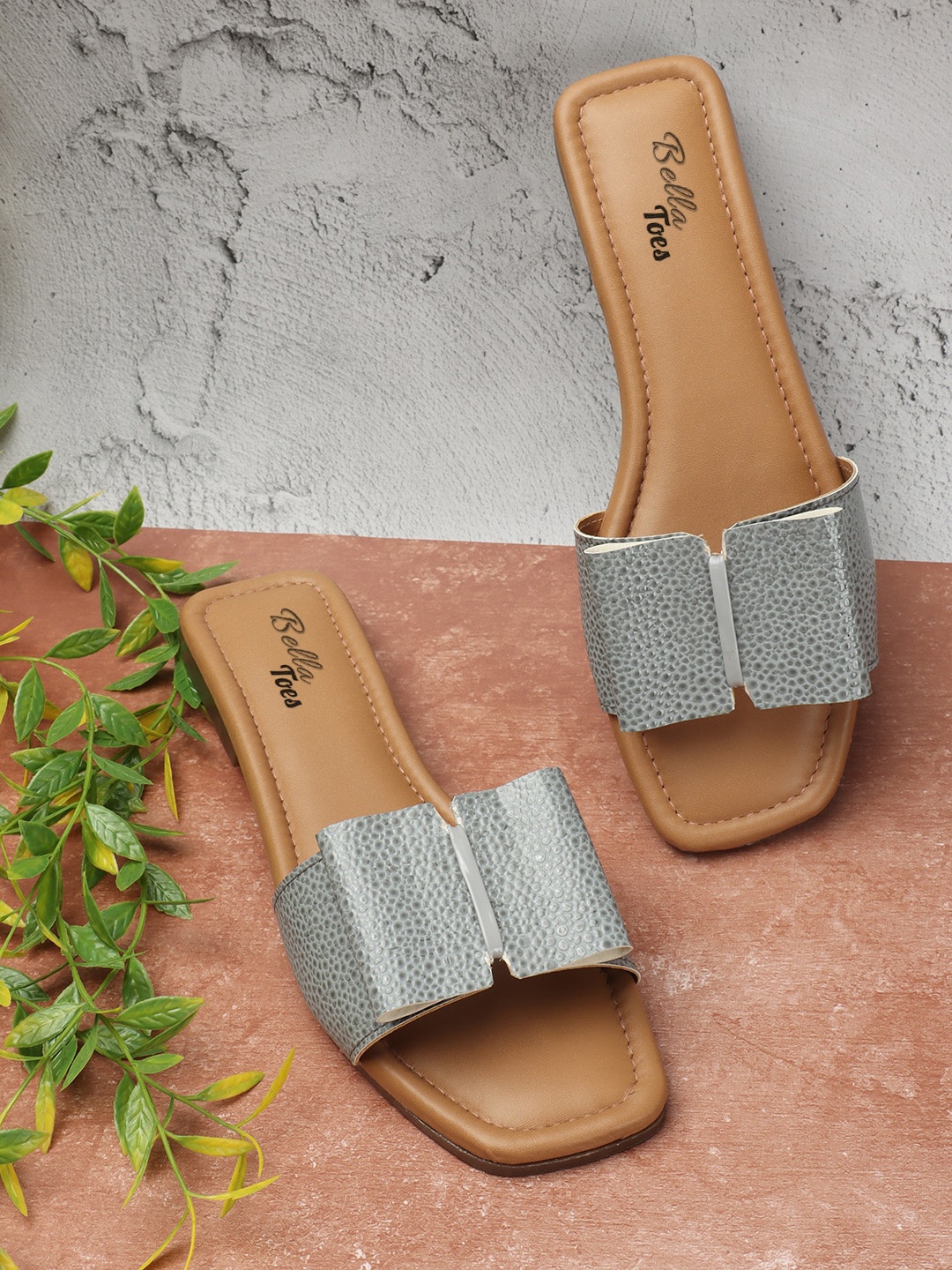 

Bella Toes Textured Open Toe Flats, Grey