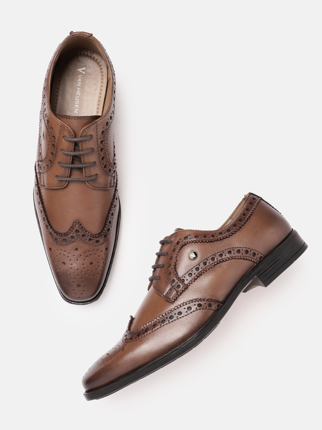 

Van Heusen Men Perforated Leather Formal Brogues, Tan