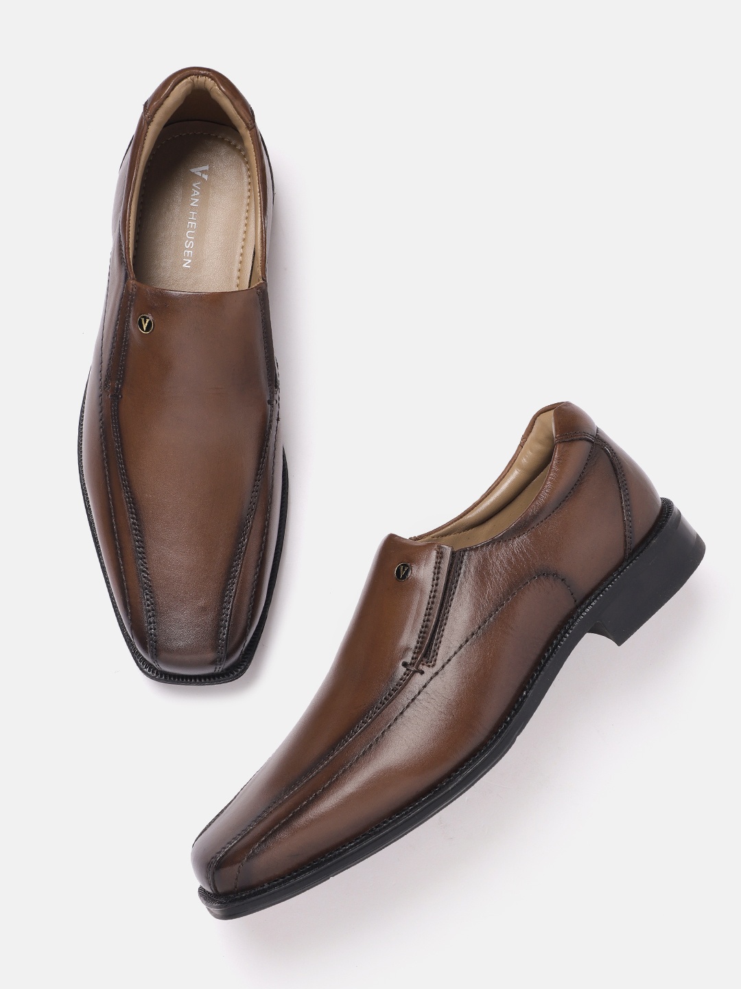 

Van Heusen Men Leather Formal Slip-On Shoes, Brown