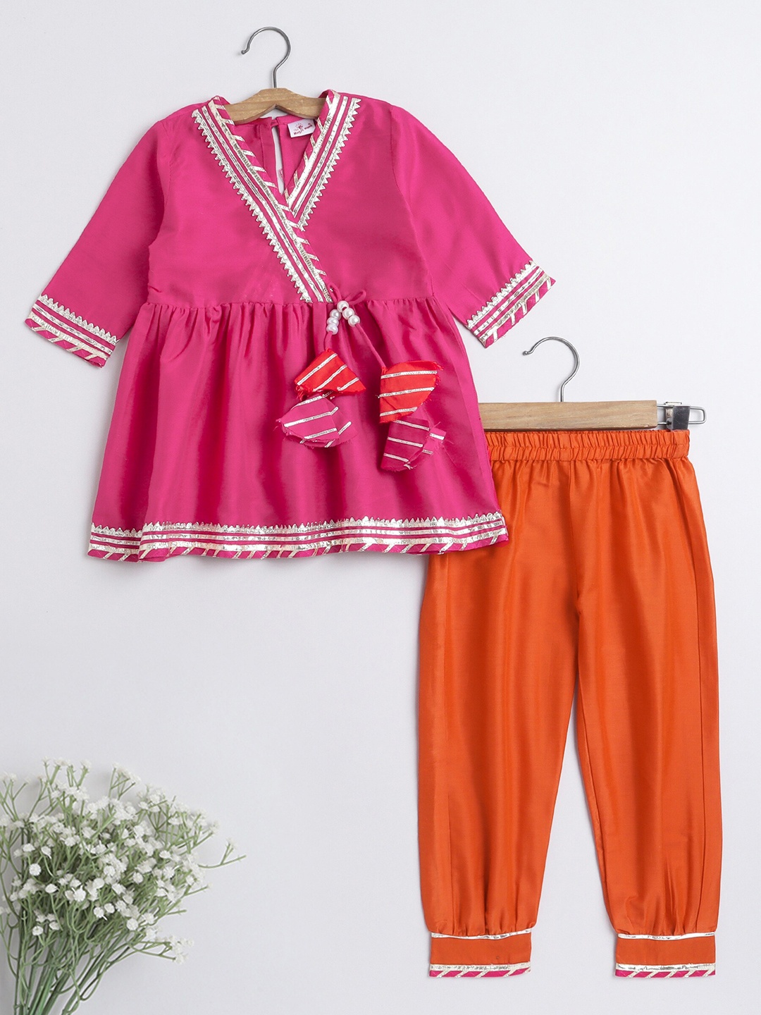 

The Magic Wand Girls Pure Cotton Empire Gotta Patti Kurta With Salwar, Orange