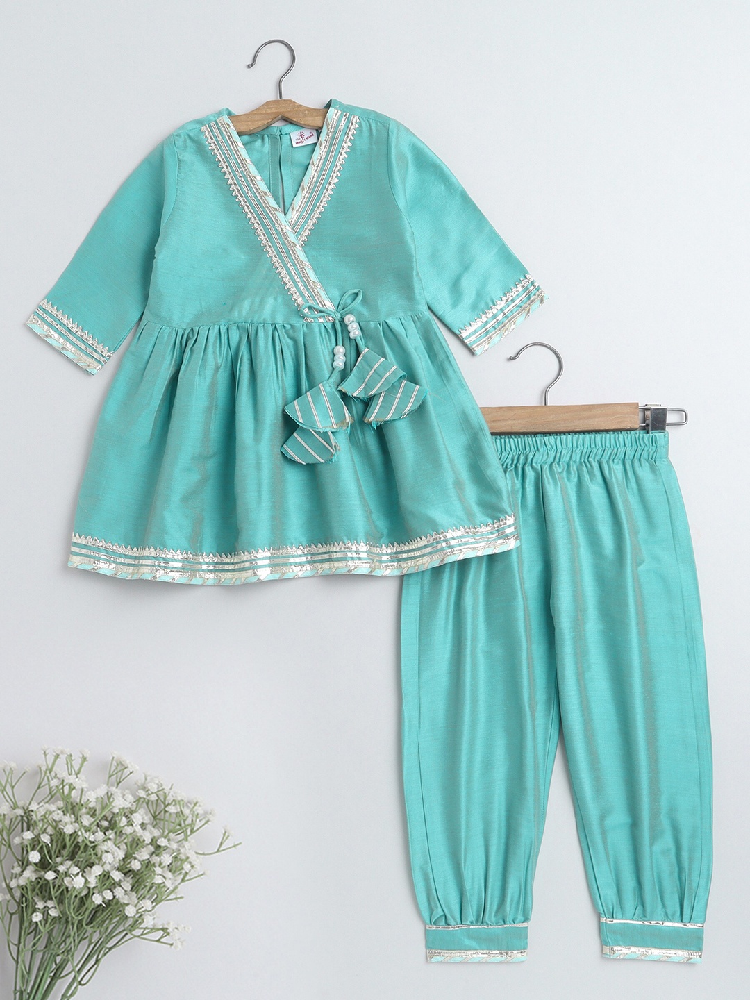 

The Magic Wand Girls Pure Cotton Empire Gotta Patti Kurta With Salwar, Blue