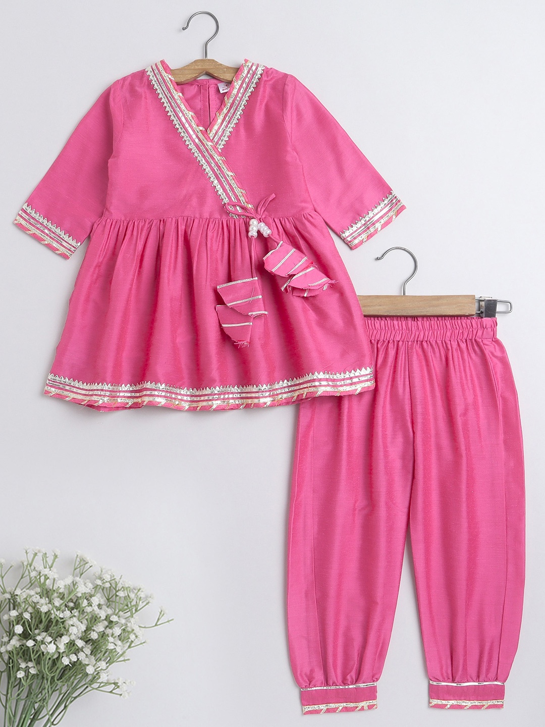 

The Magic Wand Girls Pure Cotton Empire Gotta Patti Kurta With Salwar, Fuchsia