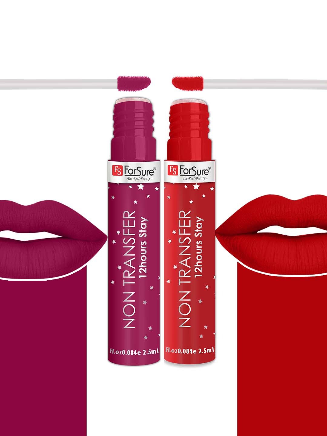 

ForSure Set of 2 Stay Matte Non Transfer 12 Hours Stay Liquid Lipstick - 2.5ml Each, Red