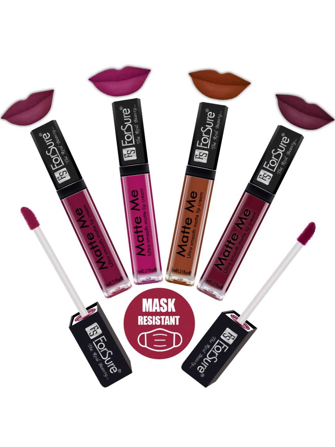 

ForSure Set of 4 Matte Me Ultra Smooth Lip Cream - 5 ml Each, Pink