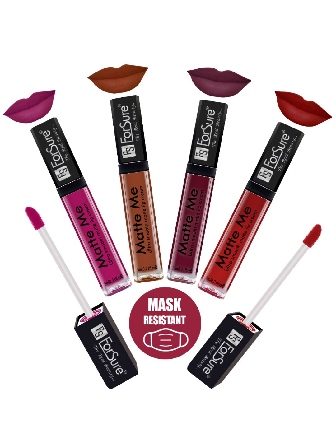 

ForSure Set of 4 Matte Me Ultra Smooth Lip Cream - 5 ml Each, Pink