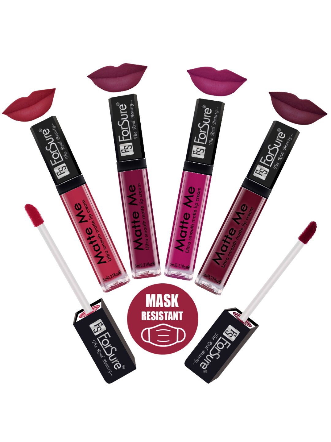 

ForSure Set of 4 Matte Me Ultra Smooth Lip Cream - 5 ml Each, Pink