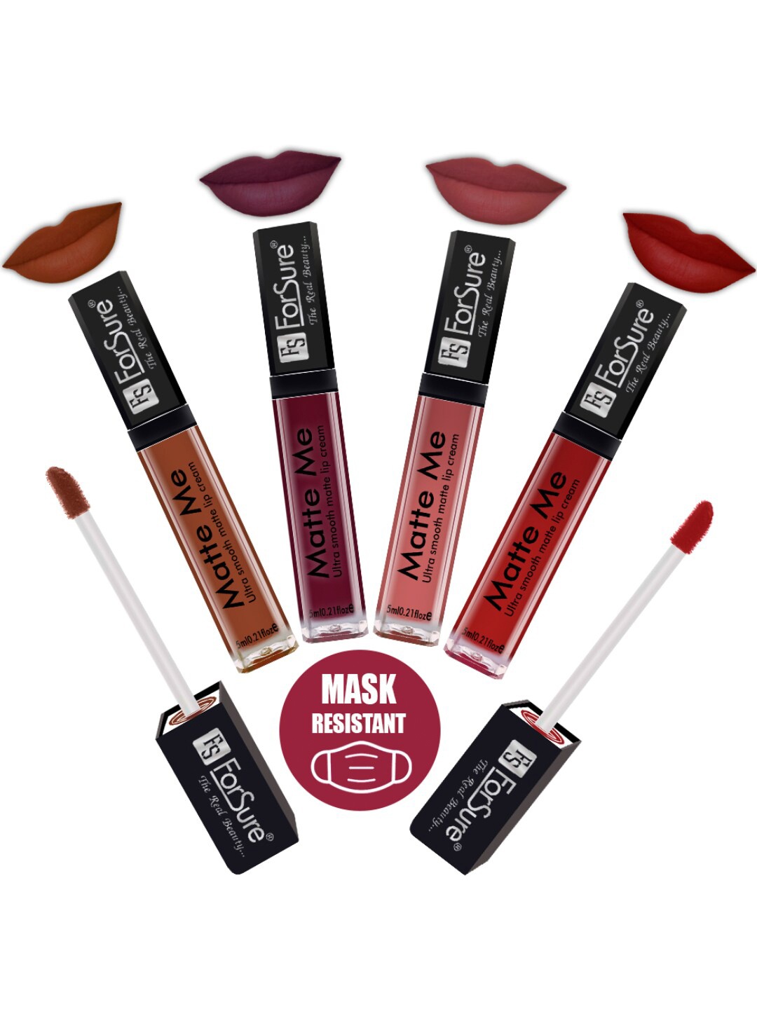 

ForSure Set Of 4 Matte Me Non-Transfer Liquid Lipsticks 5ml Each - 116 + 119 + 121 + 122, Brown