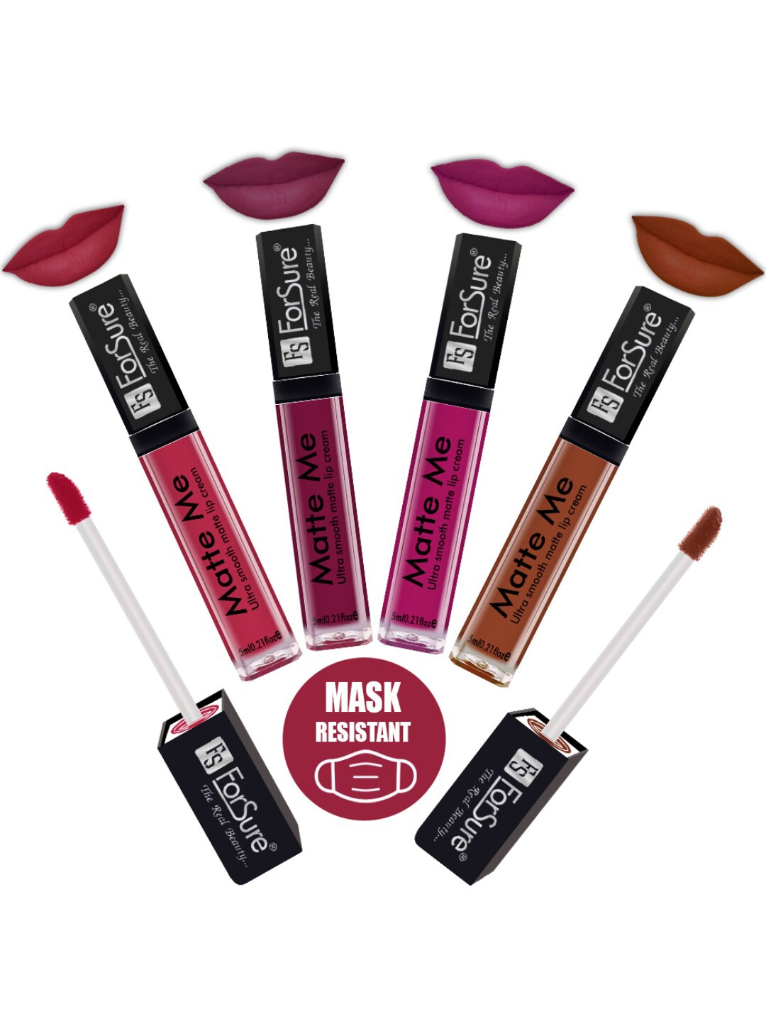 

ForSure Set Of 4 Matte Me Non-Transfer Liquid Lipsticks 5ml Each - 108 + 109 + 115 + 116, Pink