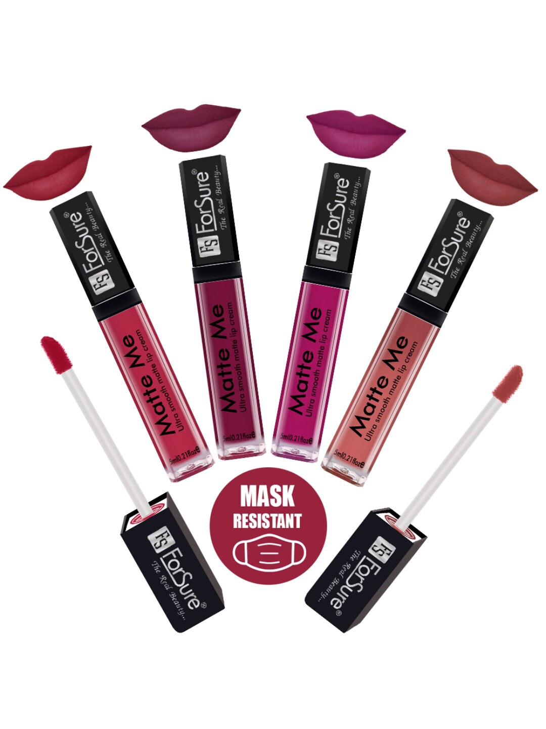 

ForSure Set Of 4 Matte Me Non-Transfer Liquid Lipsticks 5ml Each - 108 + 109 + 115 + 121, Pink