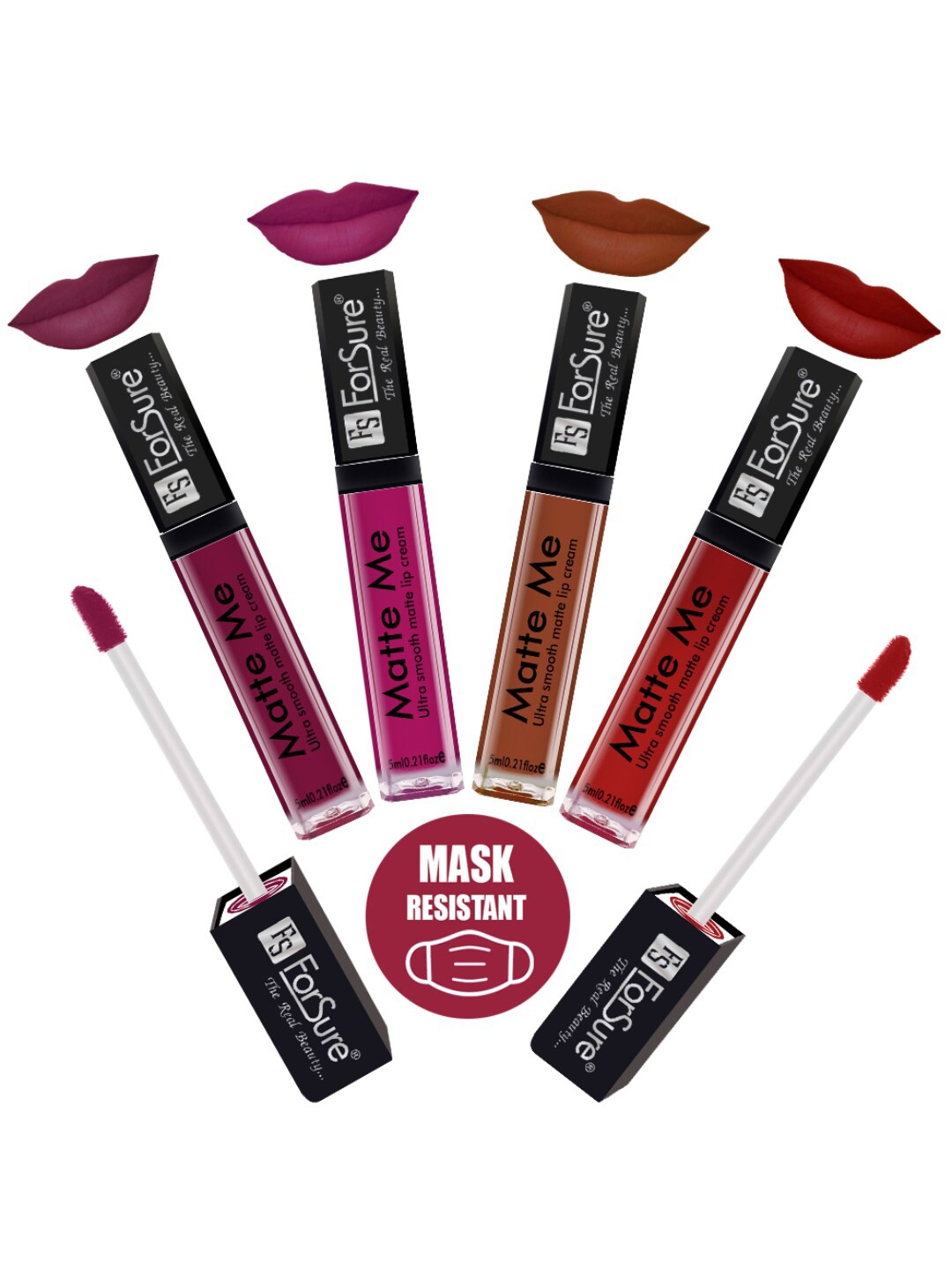 

ForSure Set Of 4 Matte Me Non-Transfer Liquid Lipsticks 5ml Each - 109 + 115 + 116 + 122, Brown