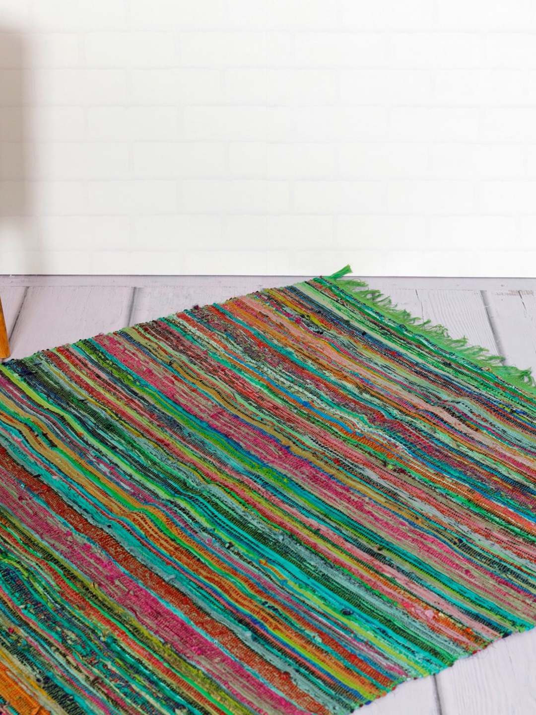 

HANDICRAFT PALACE Green & Pink Braided Handmade Cotton Carpet