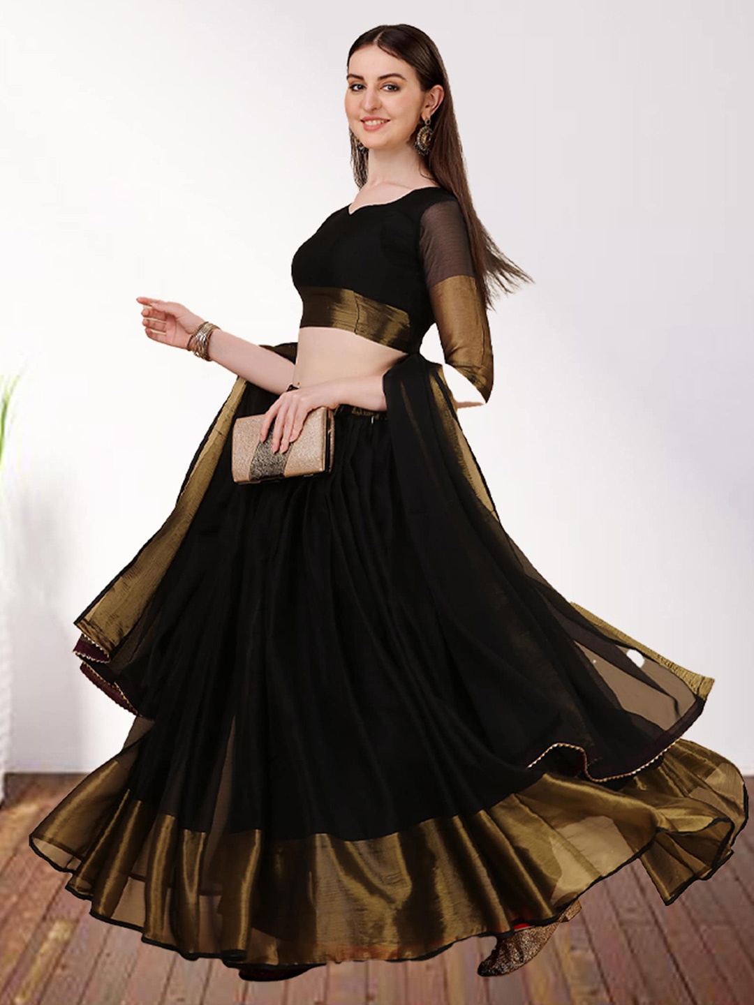 

N N ENTERPRISE Semi-Stitched Lehenga & Unstitched Blouse With Dupatta, Black