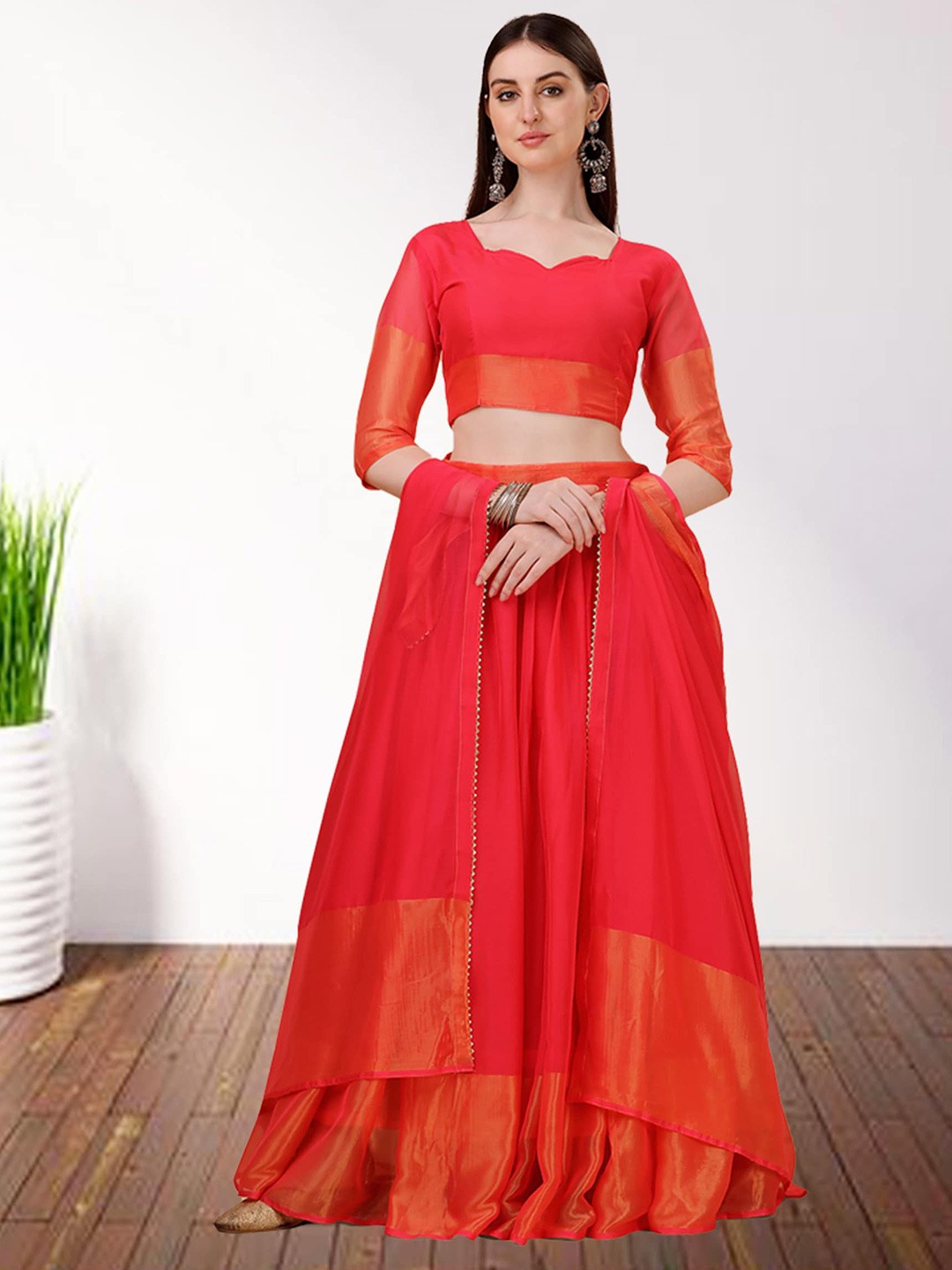 

N ENTERPRISE Semi-Stitched Lehenga & Unstitched Blouse With Dupatta, Rose