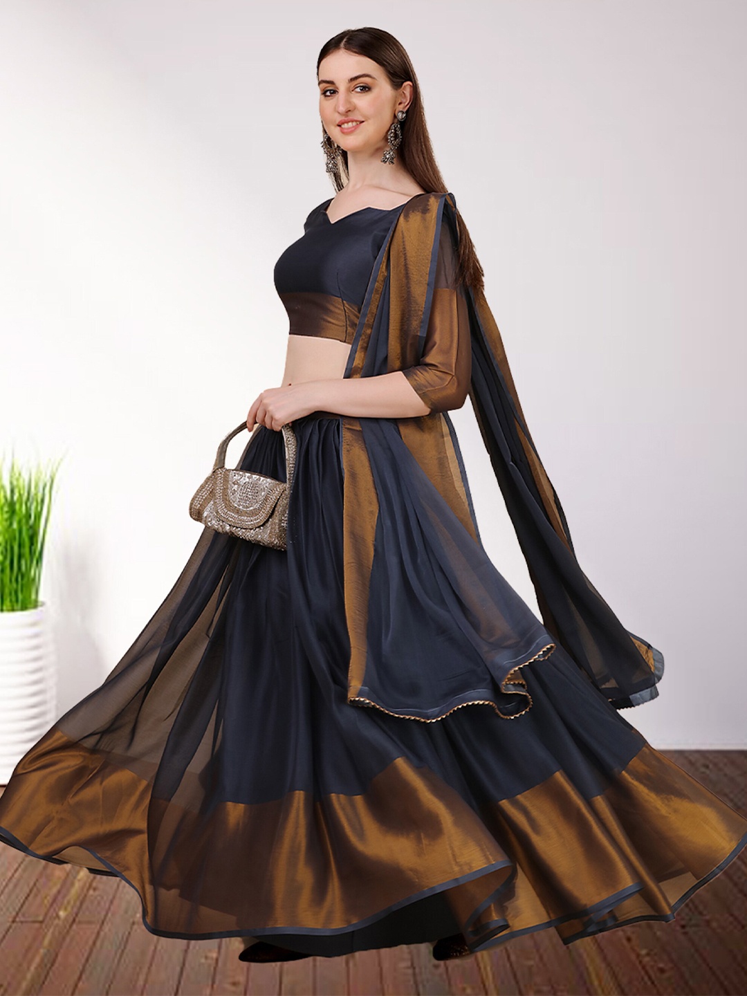 

N N ENTERPRISE Semi-Stitched Lehenga & Unstitched Blouse With Dupatta, Grey